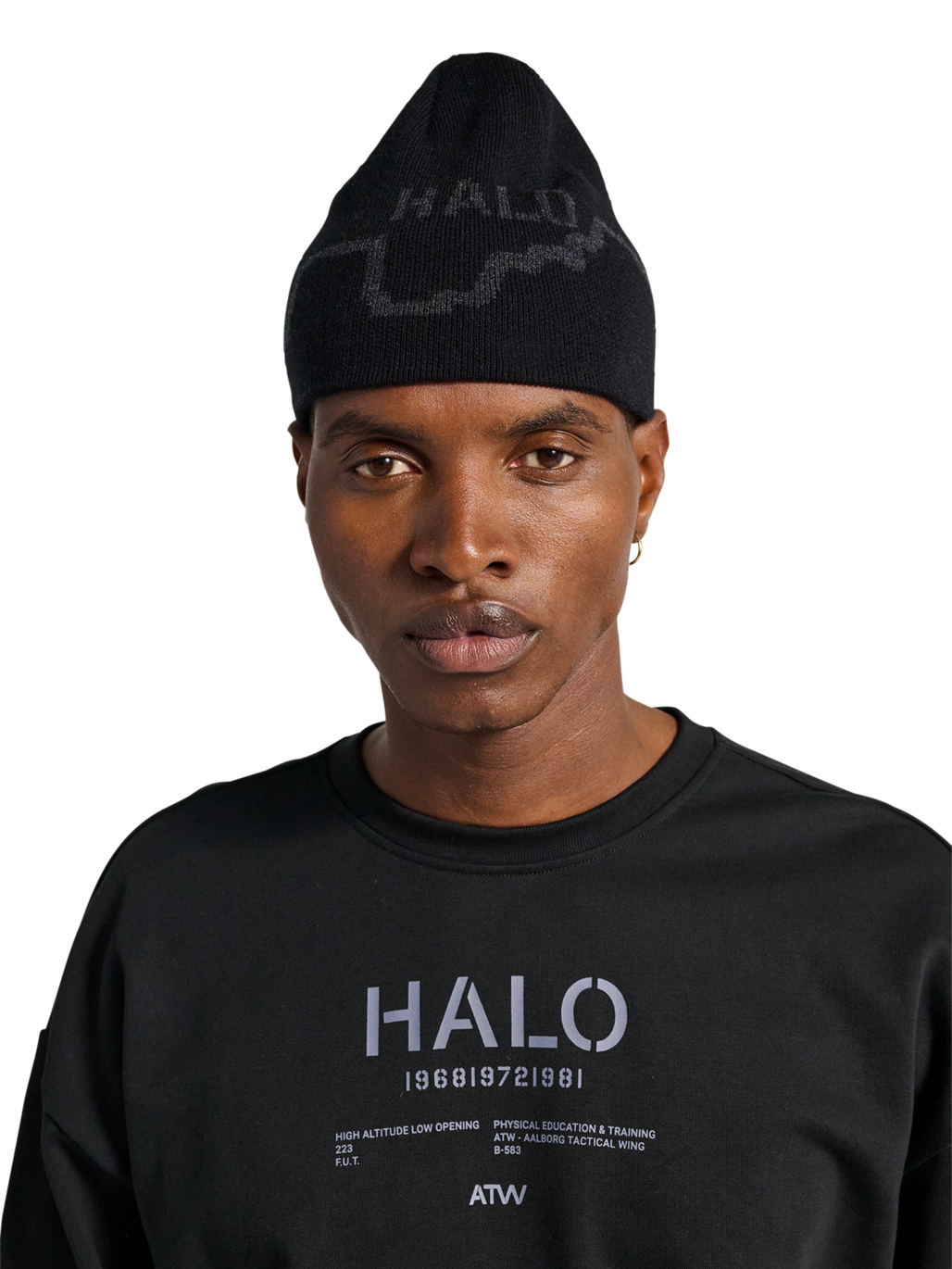 HALO LOGO BEANIE, BLACK, model