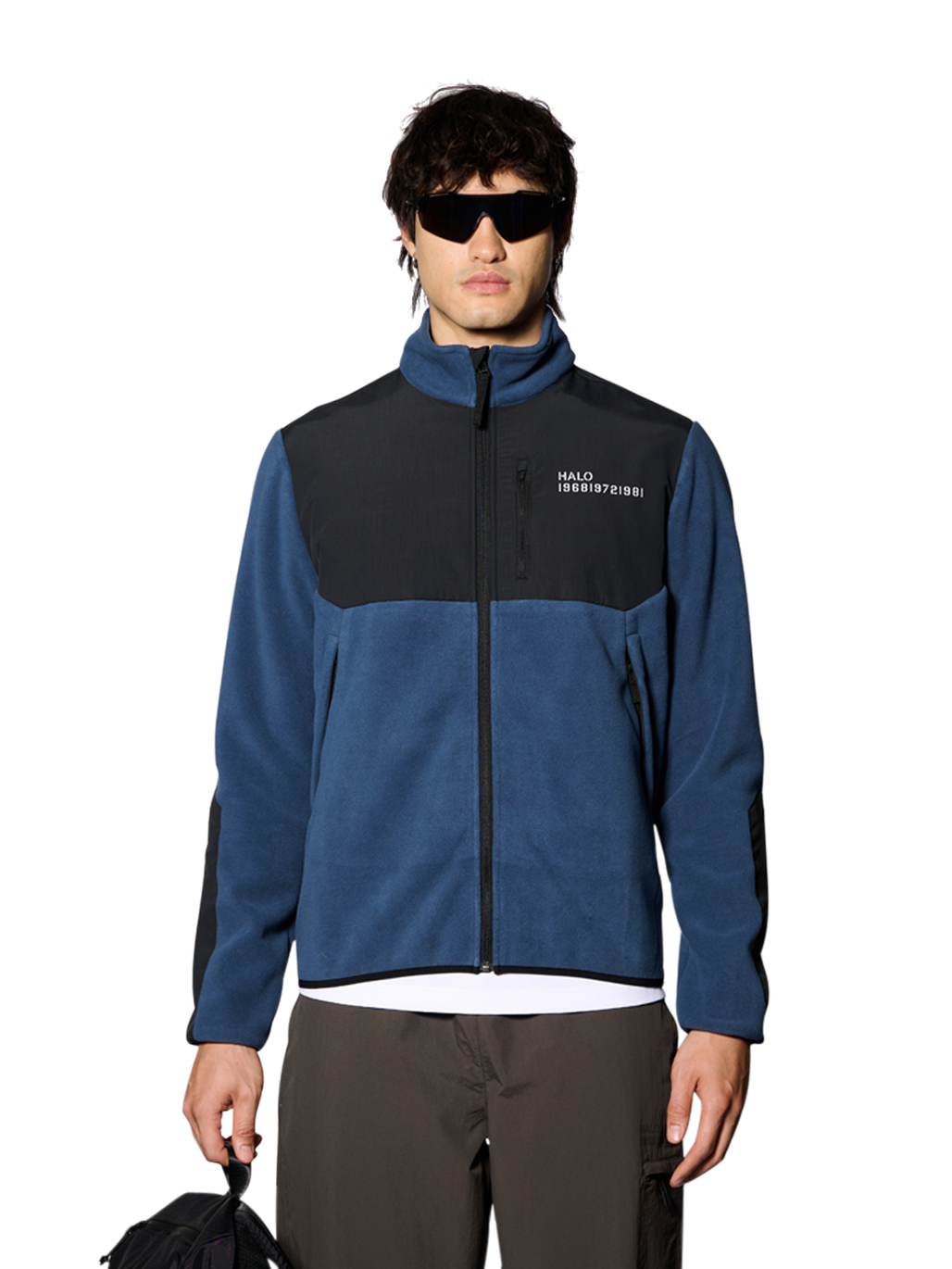 HALO BLOCKED ZIP FLEECE, SARGASSO SEA, model