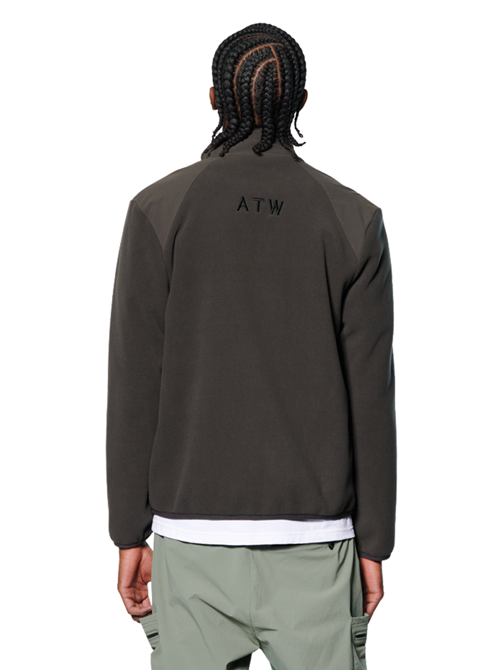 HALO PANELED FLEECE JACKET, RAVEN, model