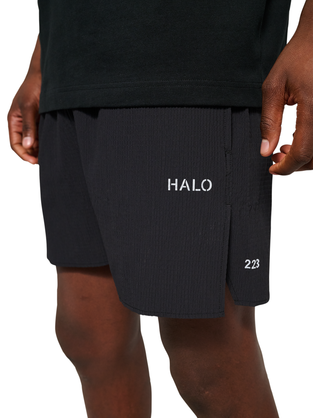 HALO WAFFLE TECH SHORTS, BLACK, model