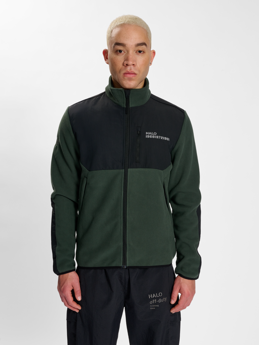 HALO BLOCKED ZIP FLEECE, DEEP FOREST, model