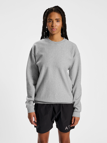 HALO REVERSE WEAVE CREW, GREY MELANGE, model