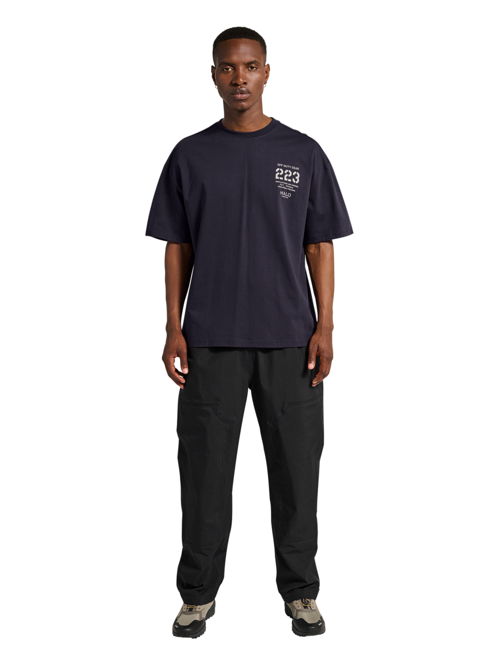 HALO GRAPHIC BOXY T-SHIRT, DEEP WELL, model