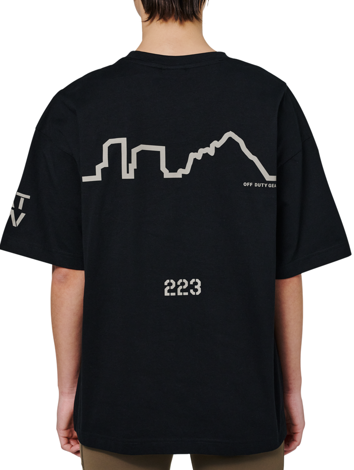 HALO GRAPHIC BOXY T-SHIRT, BLACK/SENECA ROCK, model