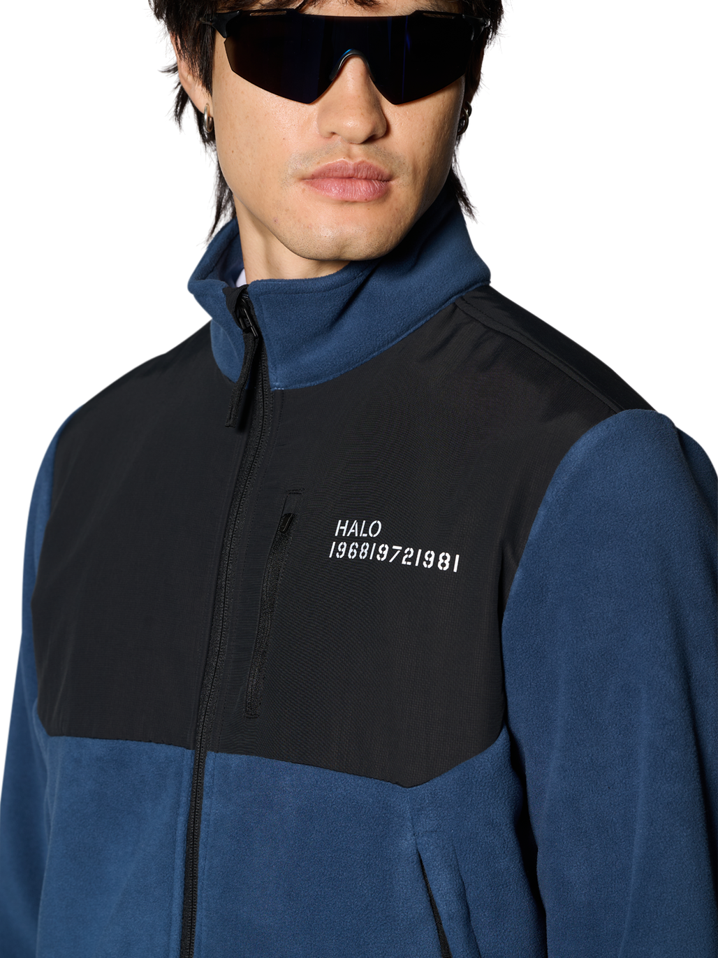 HALO BLOCKED ZIP FLEECE, SARGASSO SEA, model