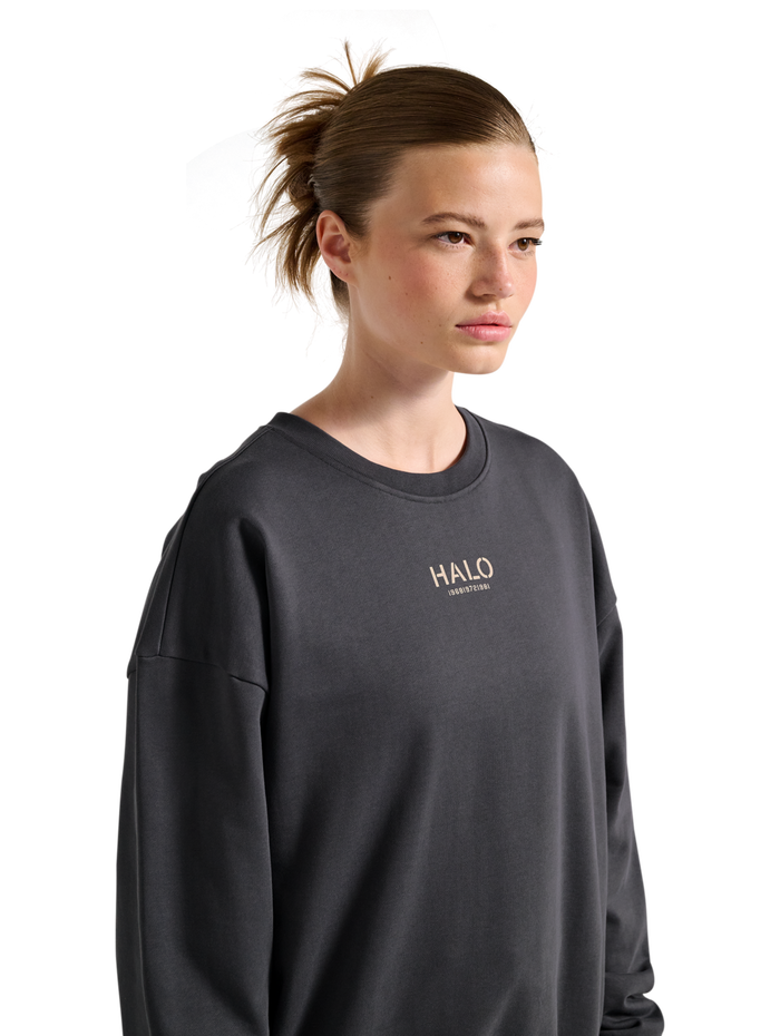 HALO GRAPHIC BOXY CREW, ASPHALT, model