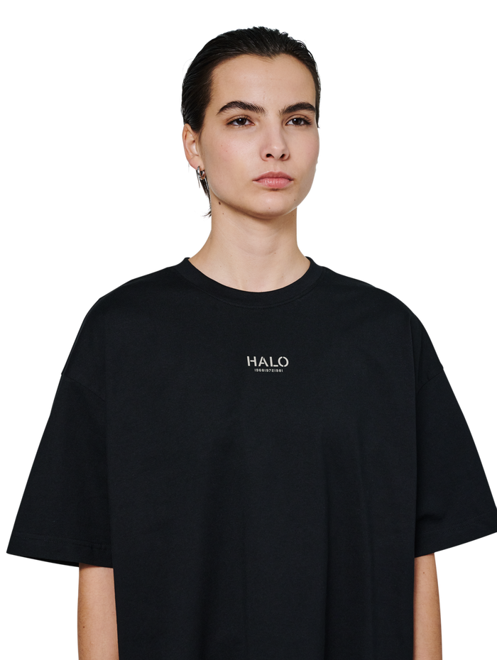 HALO GRAPHIC BOXY T-SHIRT, BLACK/SENECA ROCK, model