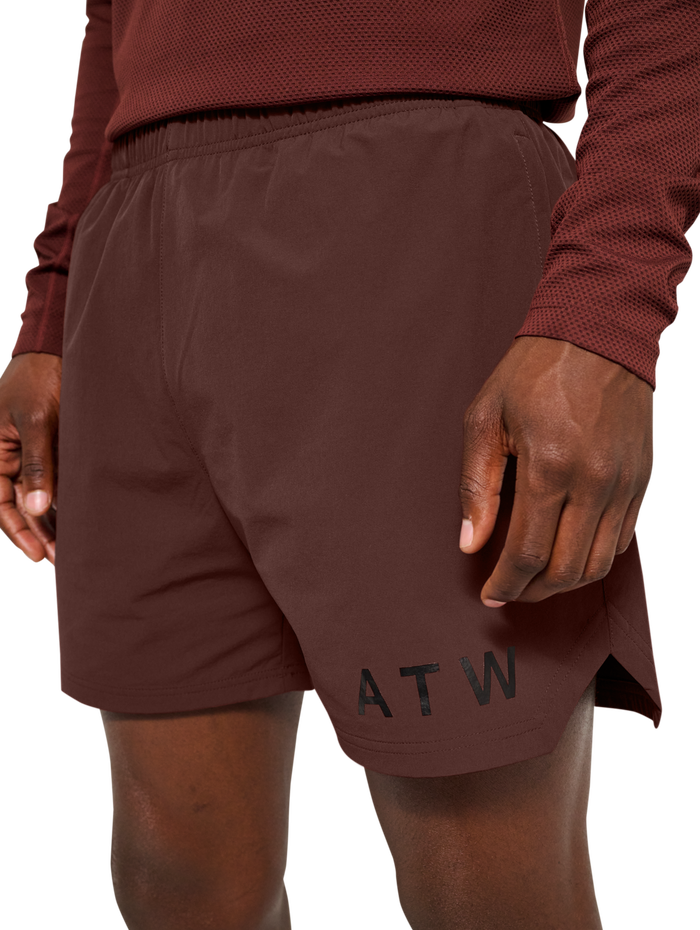 HALO SHORTS, BITTER CHOCOLATE, model