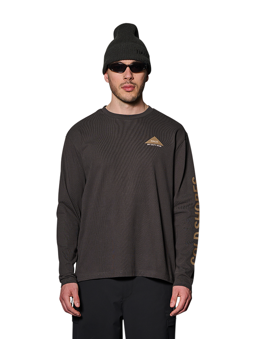 HALO SHORES L/S T-SHIRT, RAVEN, model