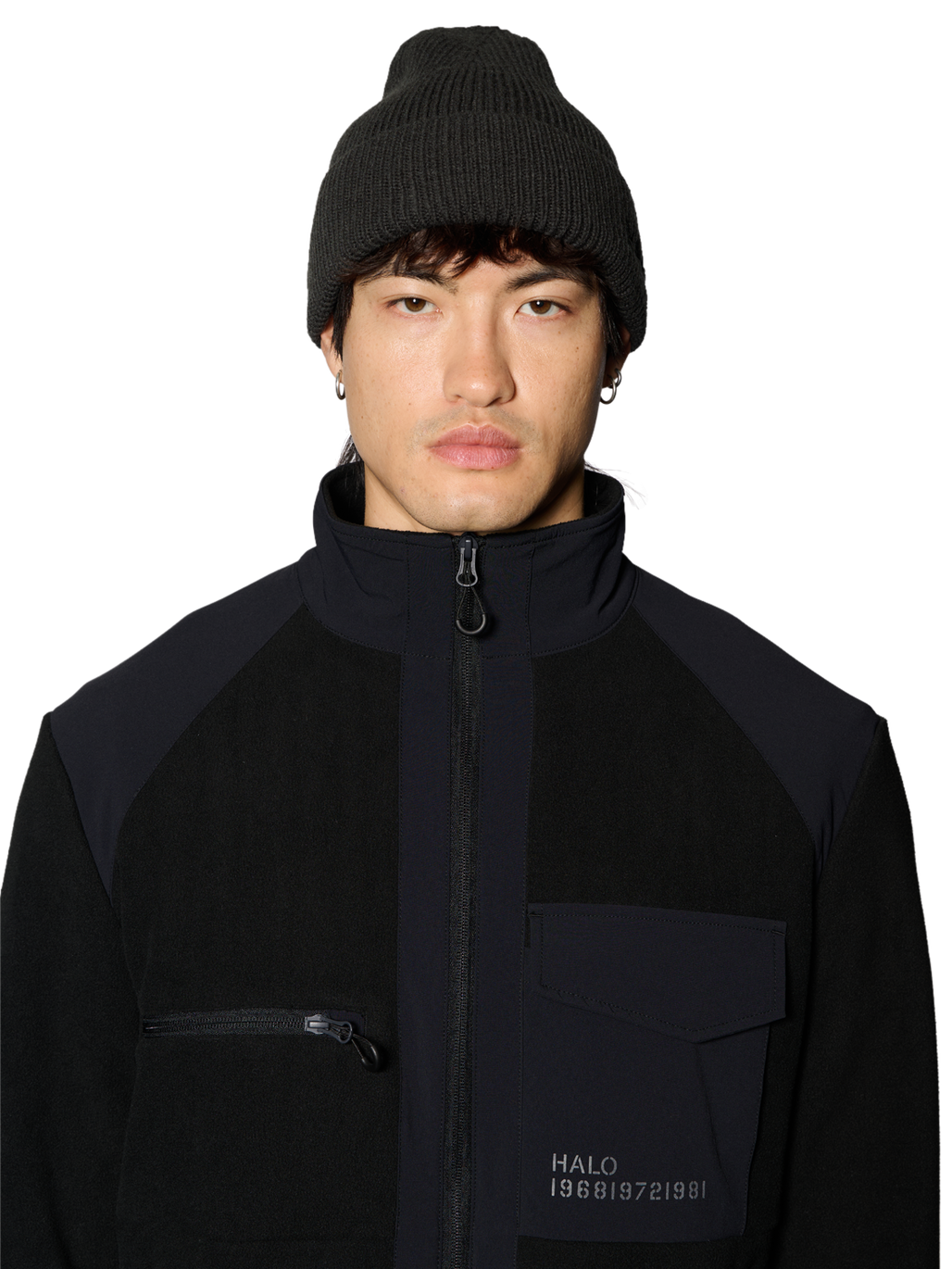 HALO WOOL MIX BEANIE, RAVEN, model