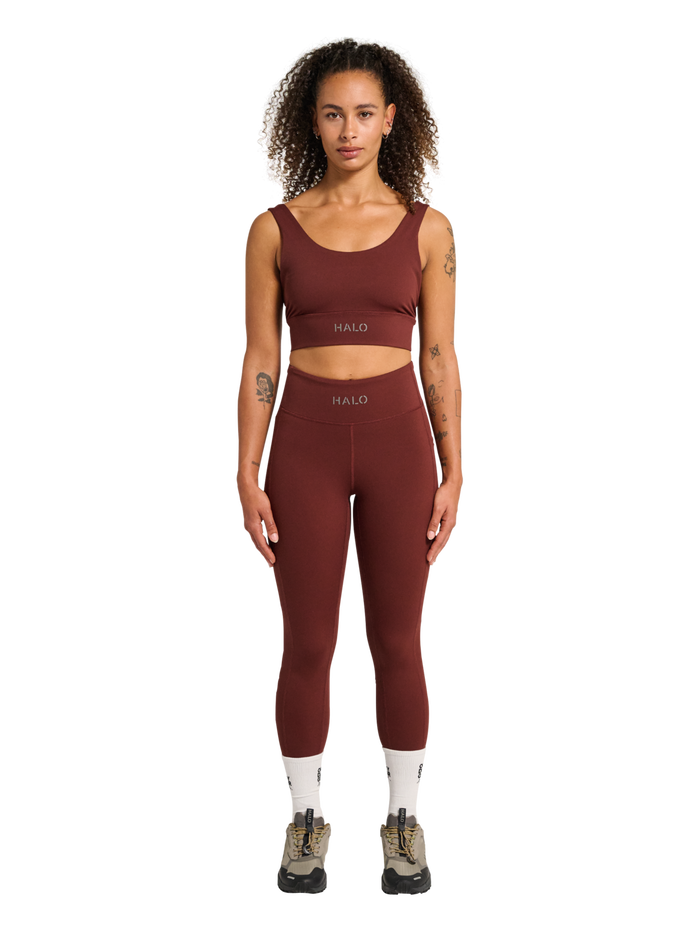 HALO WOMEN TRAINING TIGHTS, BITTER CHOCOLATE, model
