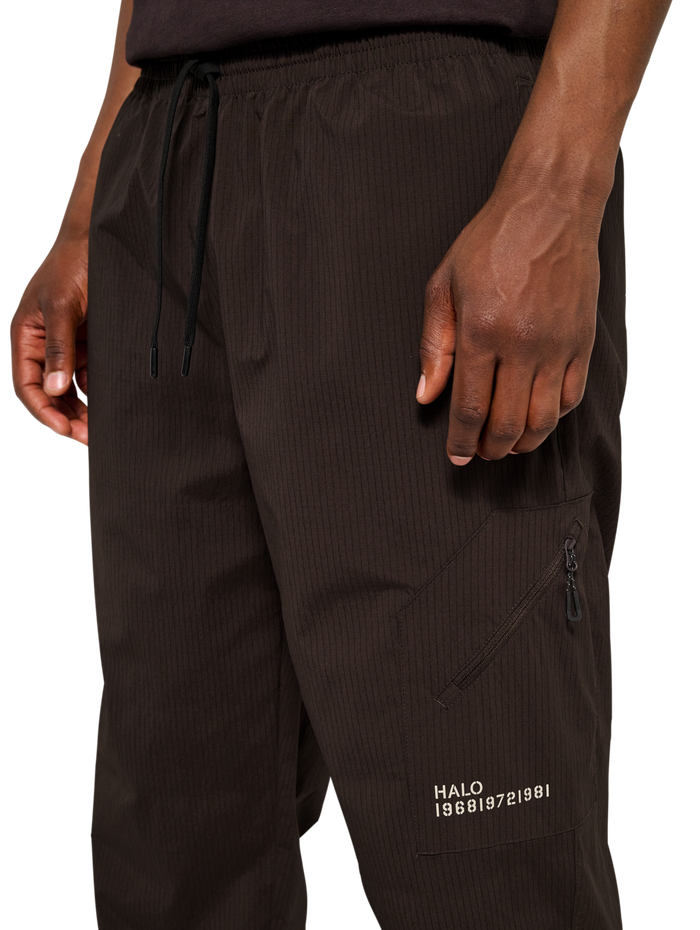 HALO STEEL RELAXED PANTS, CHOCOLATE TORTE, model