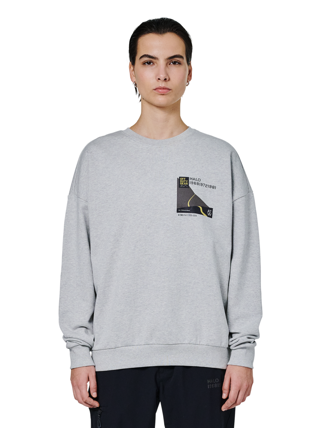 HALO AVIATION BOXY CREW, LIGHT GREY MELANGE, model