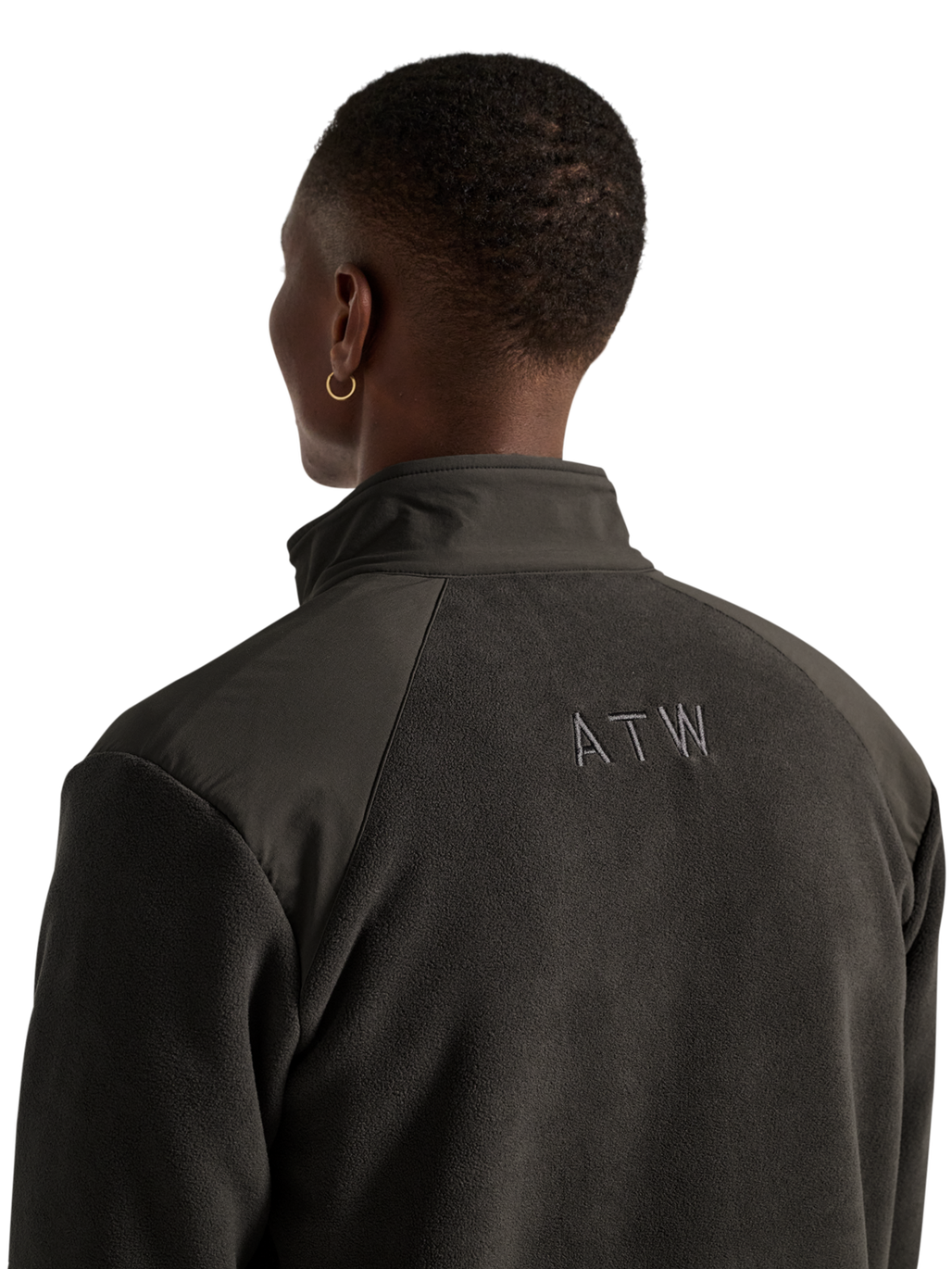 HALO PANELED FLEECE JACKET, RAVEN, model