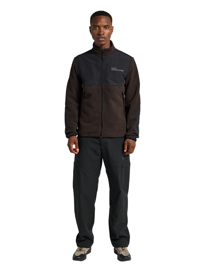 HALO BLOCKED ZIP FLEECE, CHOCOLATE TORTE, model