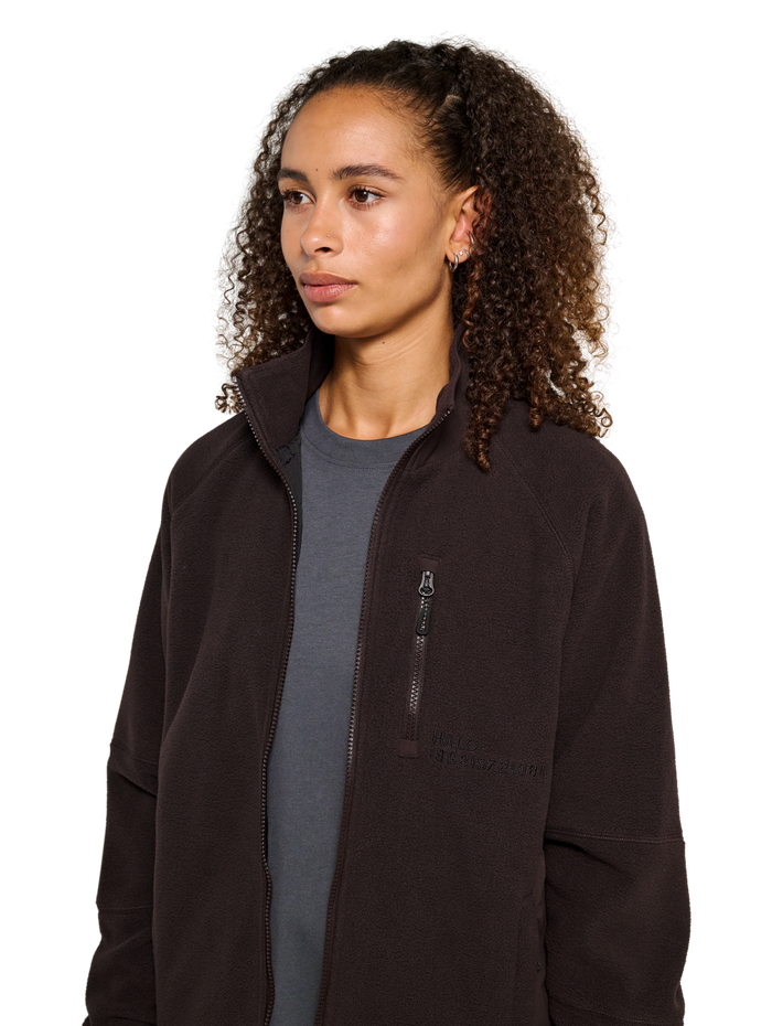 HALO WINDPROOF TEDDYFLEECE JACKET, CHOCOLATE TORTE, model