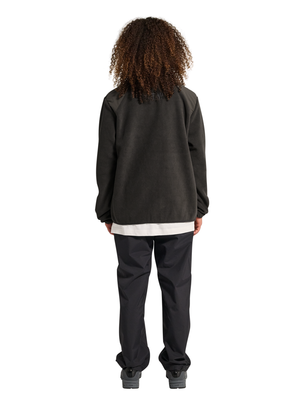 HALO PANELED FLEECE JACKET, RAVEN, model
