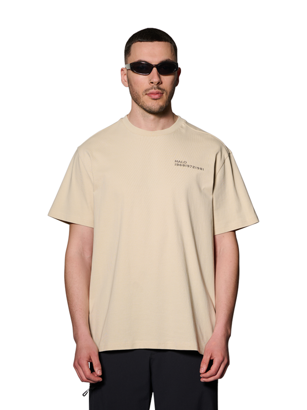 HALO COLD SHORE T-SHIRT, OYSTER GRAY, model