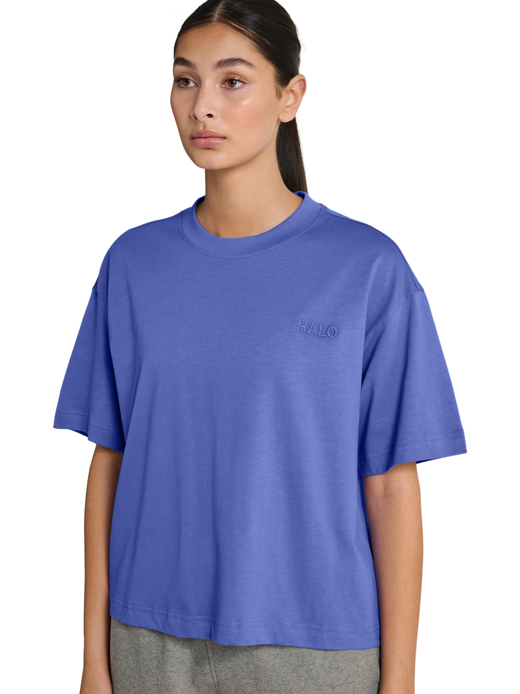HALO WOMEN LOGO T-SHIRT, BAJA BLUE, model