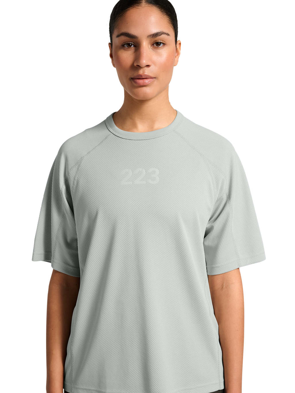 HALO SORONA BOXY T-SHIRT, STORM GRAY, model