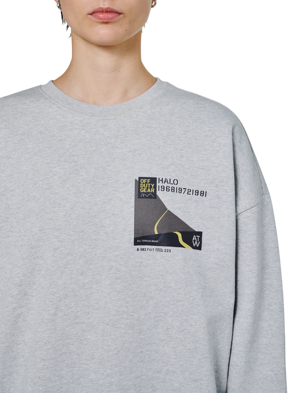 HALO AVIATION BOXY CREW, LIGHT GREY MELANGE, model