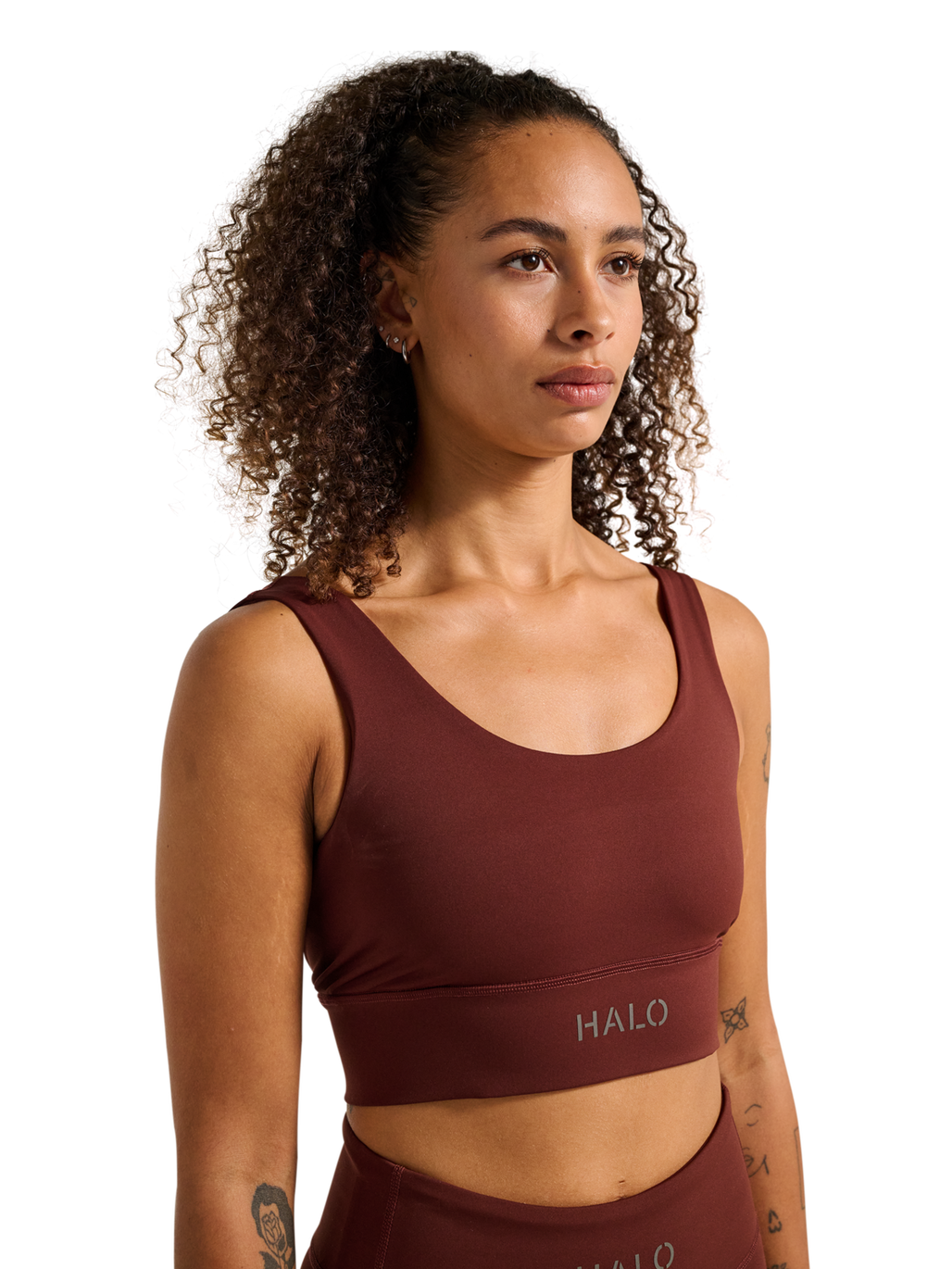 HALO WOMEN TRAINING BRA, BITTER CHOCOLATE, model