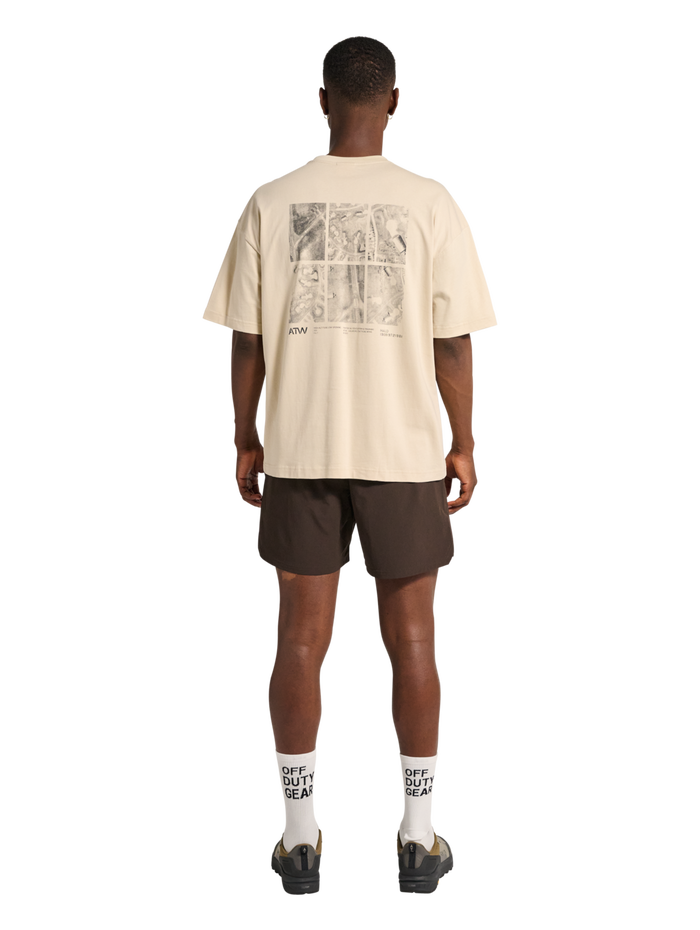 HALO GRAPHIC BOXY T-SHIRT, OYSTER GRAY/ASPHALT, model