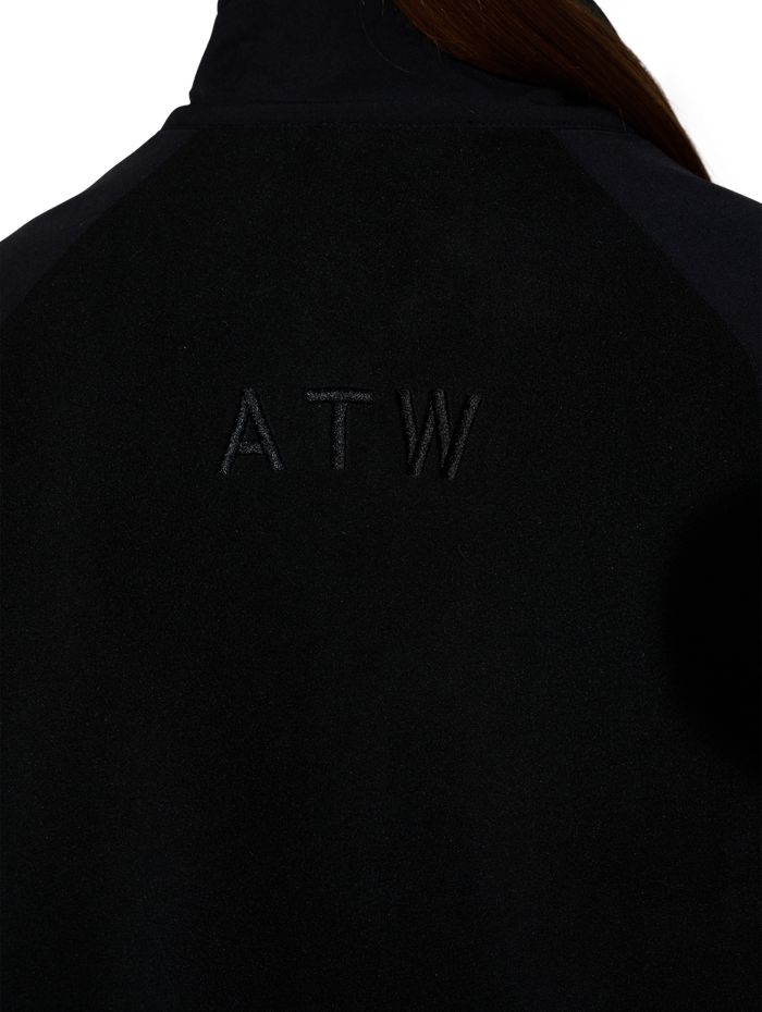 HALO PANELED FLEECE JACKET, BLACK, model