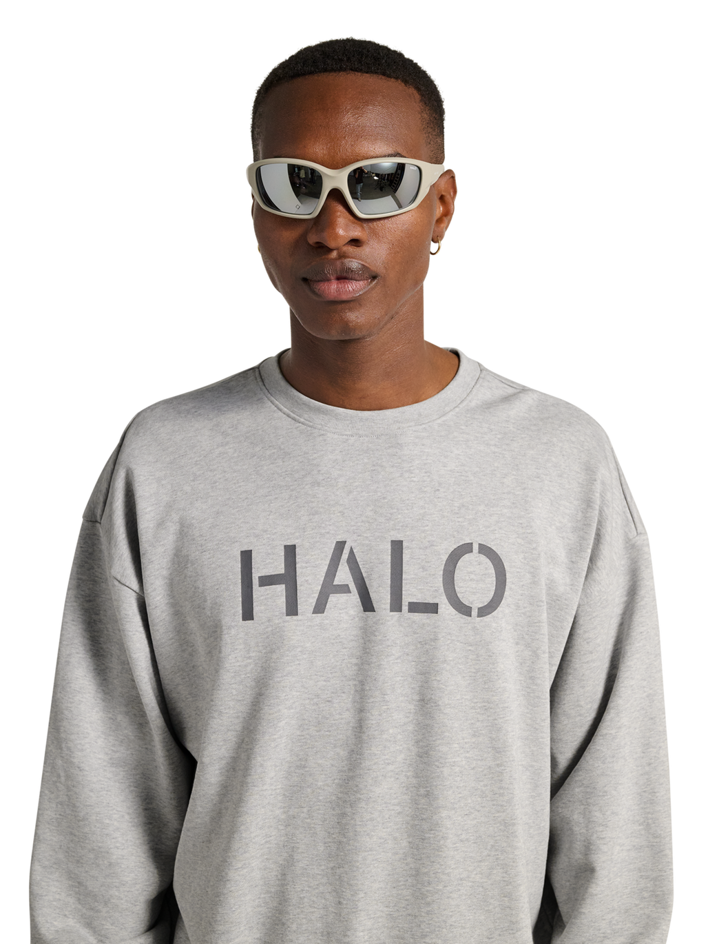 HALO UNIFORM BOXY CREW, LIGHT GREY MELANGE, model