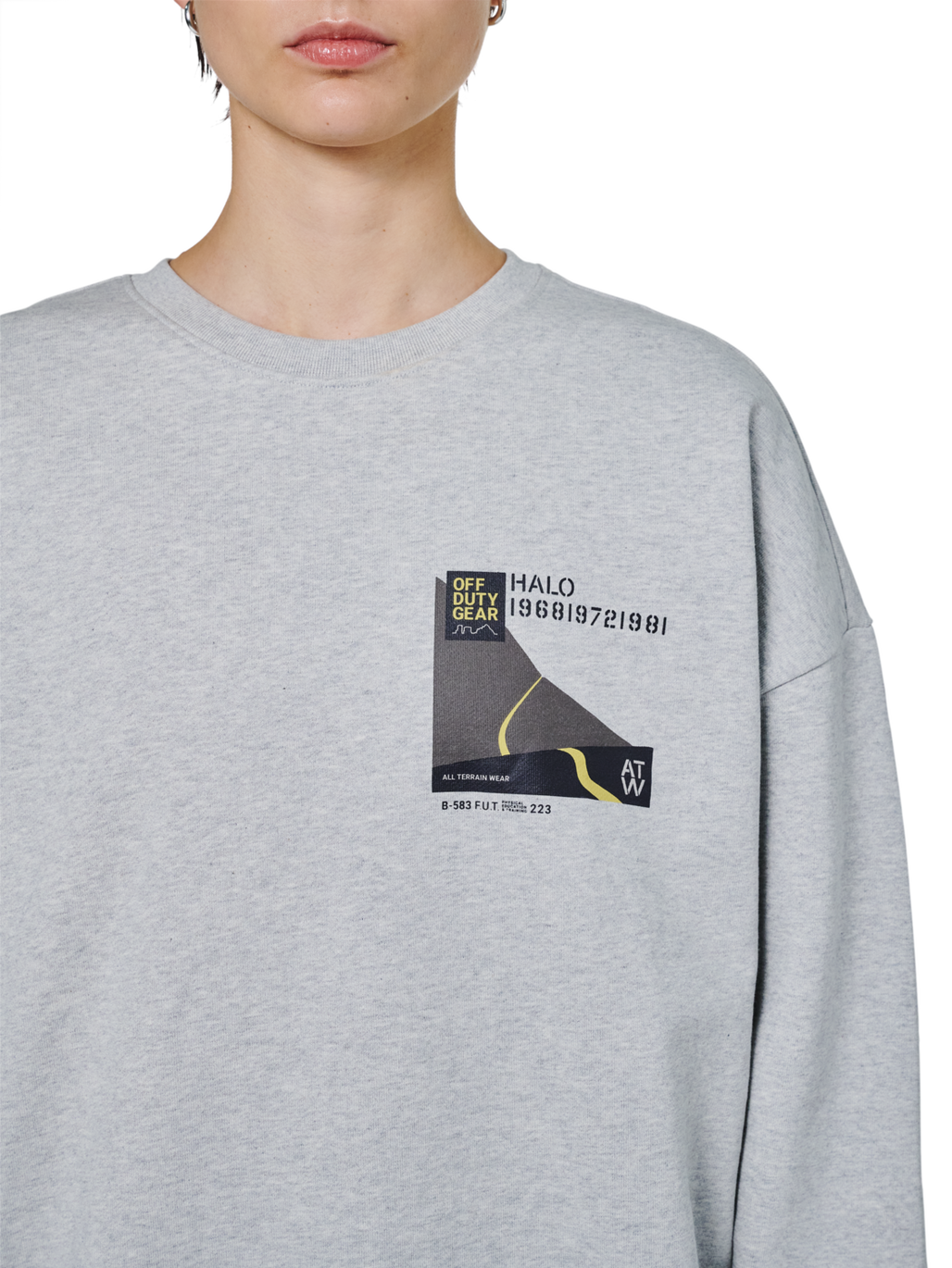 HALO AVIATION BOXY CREW, LIGHT GREY MELANGE, model
