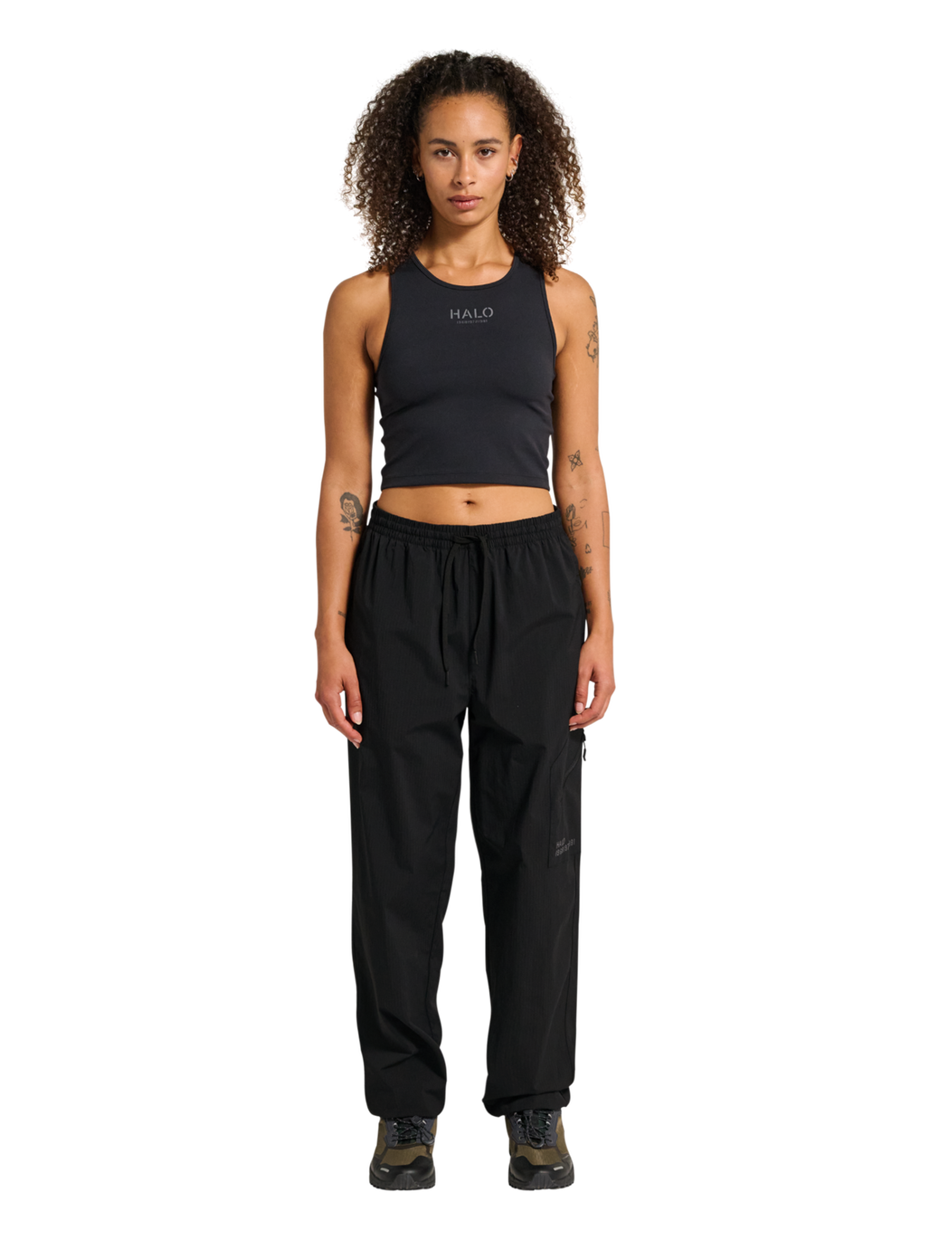 HALO STEEL RELAXED PANTS, BLACK, model