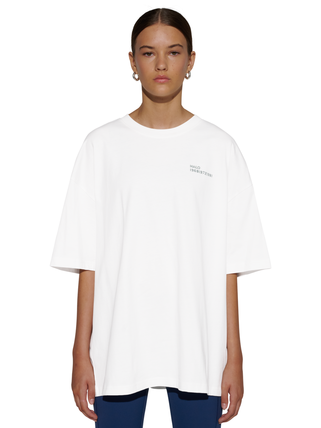HALO GRAPHIC BOXY T-SHIRT, MARSHMALLOW/BOTANICALGARDEN/BG, model