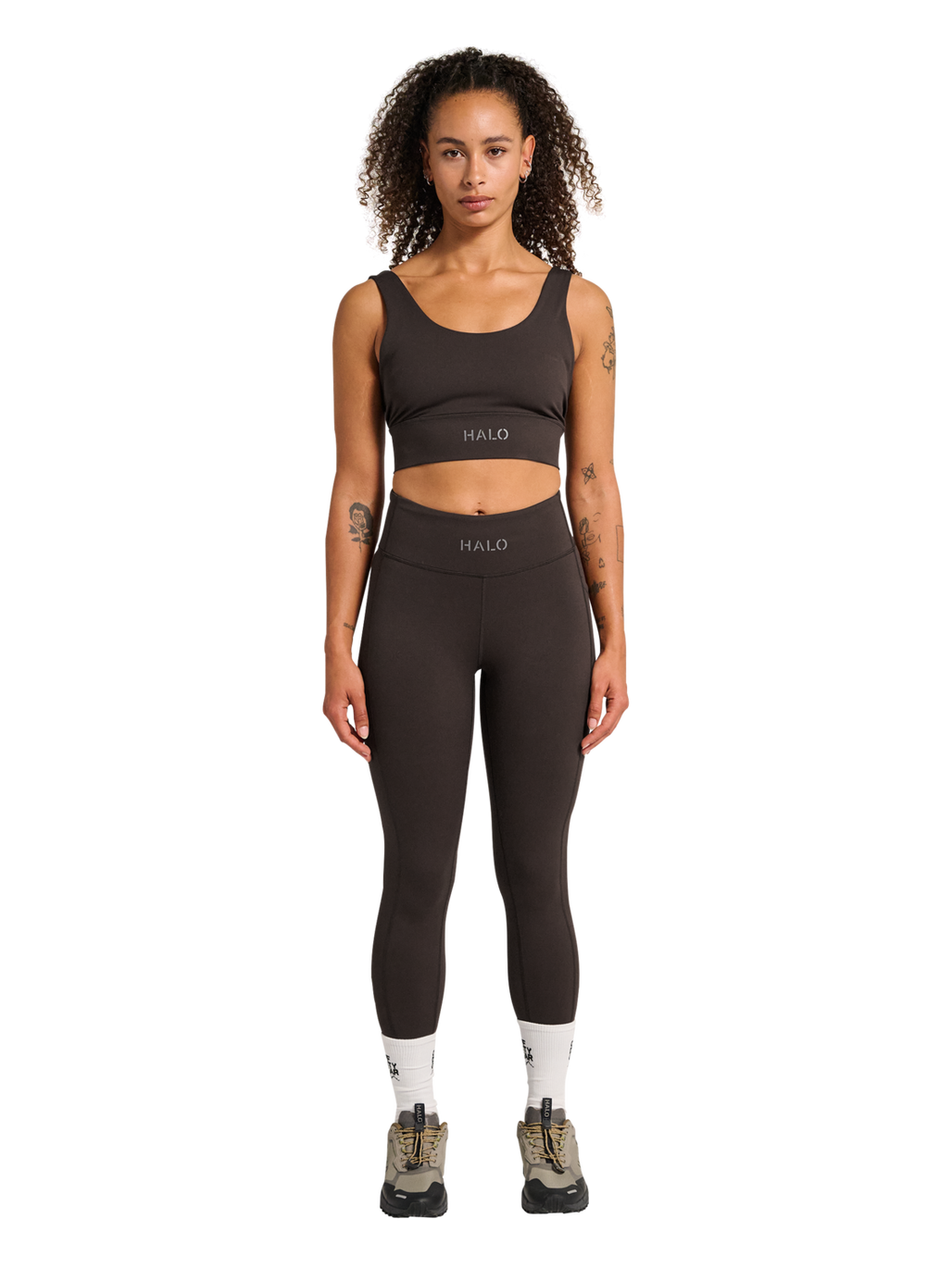 HALO WOMEN TRAINING TIGHTS, CHOCOLATE TORTE, model