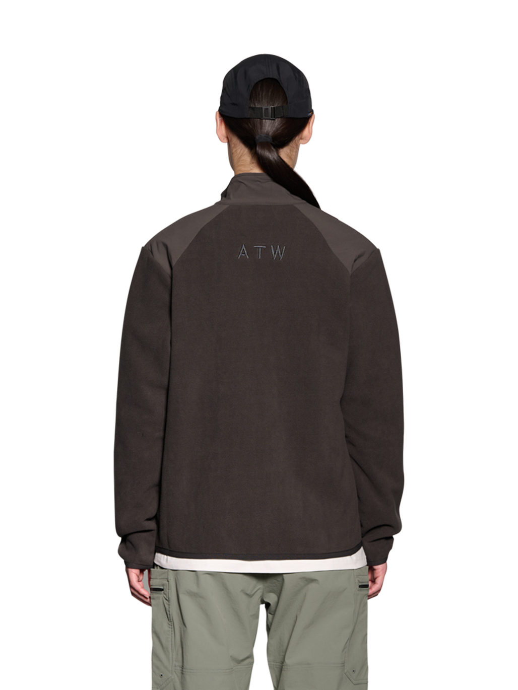 HALO PANELED FLEECE JACKET, RAVEN, model