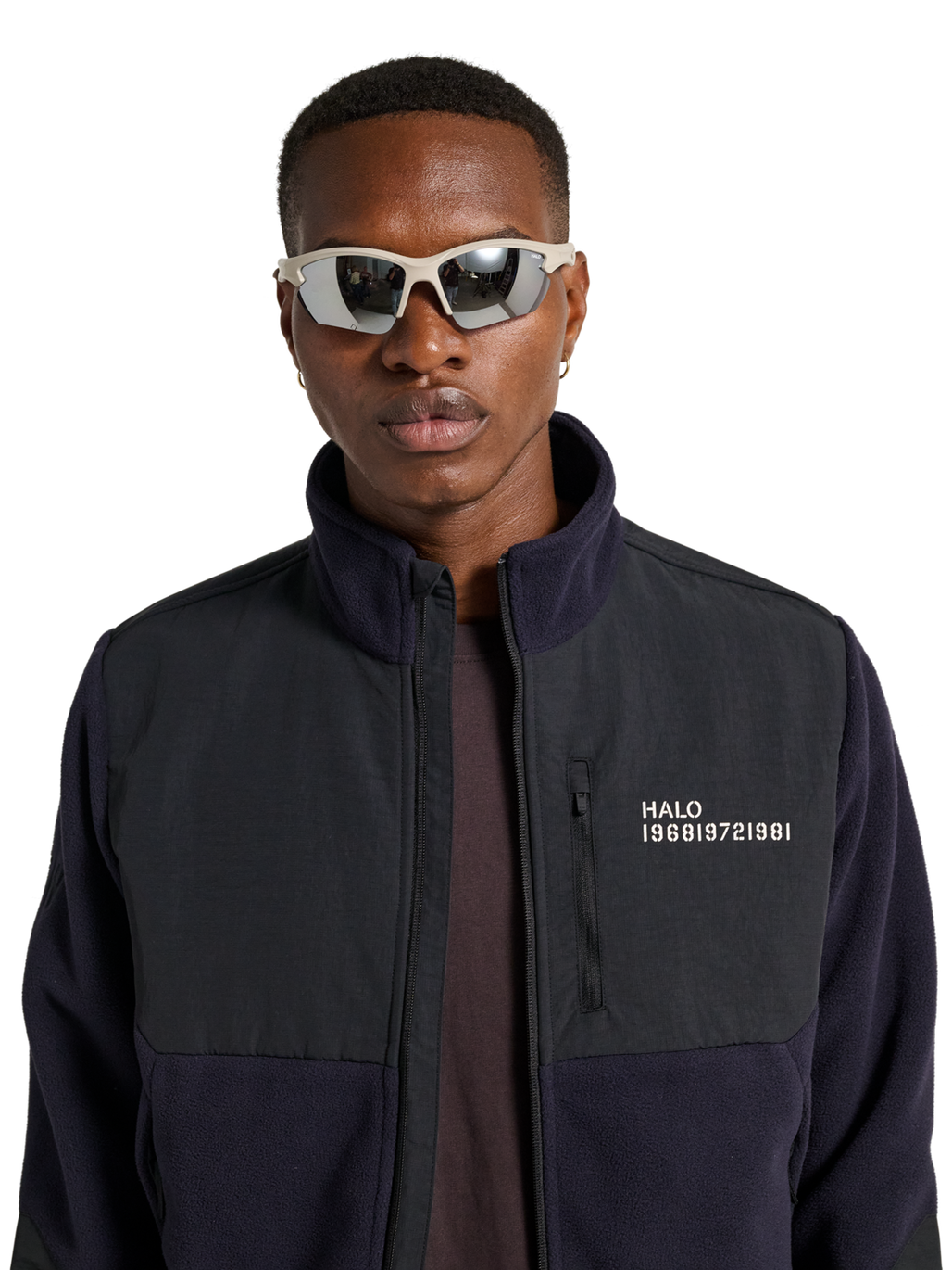HALO BLOCKED ZIP FLEECE, DEEP WELL, model