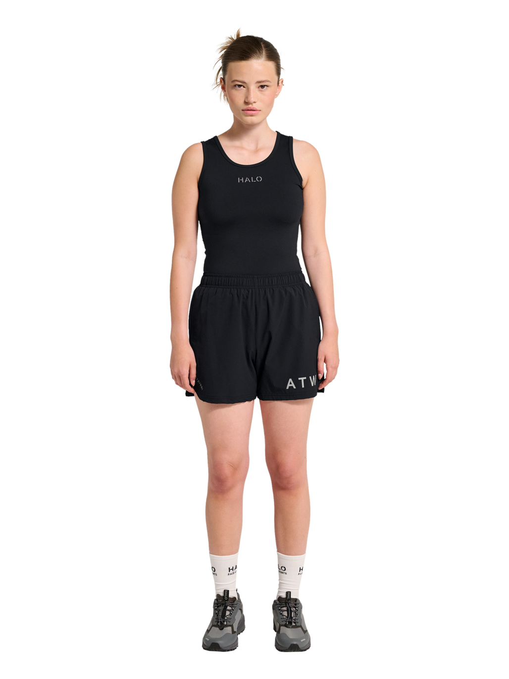 HALO WOMEN TRAINING TANK, BLACK, model