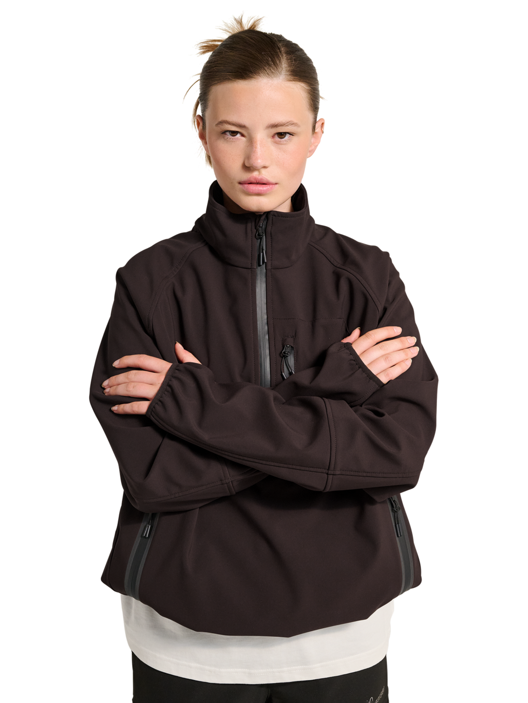 HALO ELITE SOFTSHELL HALF ZIP, CHOCOLATE TORTE, model