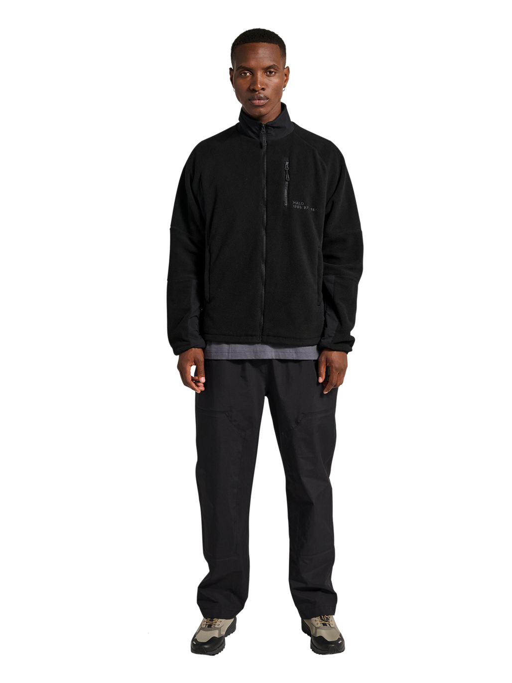 HALO WINDPROOF TEDDYFLEECE JACKET, BLACK, model