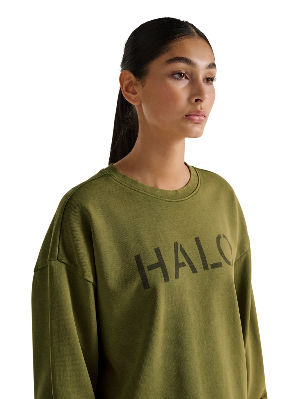HALO UNIFORM BOXY CREW, OLIVE DRAB, model