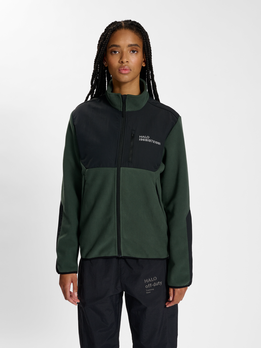 HALO BLOCKED ZIP FLEECE, DEEP FOREST, model