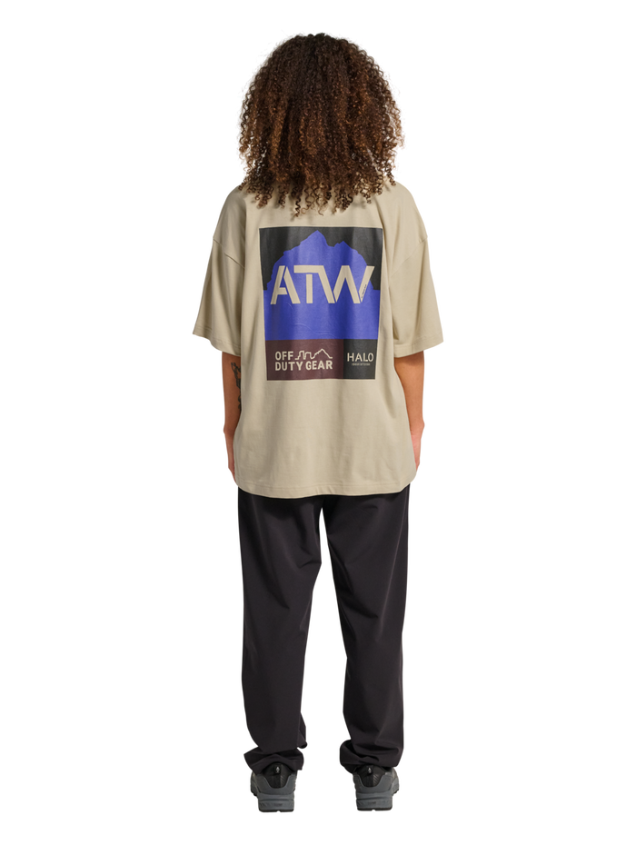 HALO GRAPHIC BOXY T-SHIRT, OYSTER GRAY/OYSTER GRAY, model