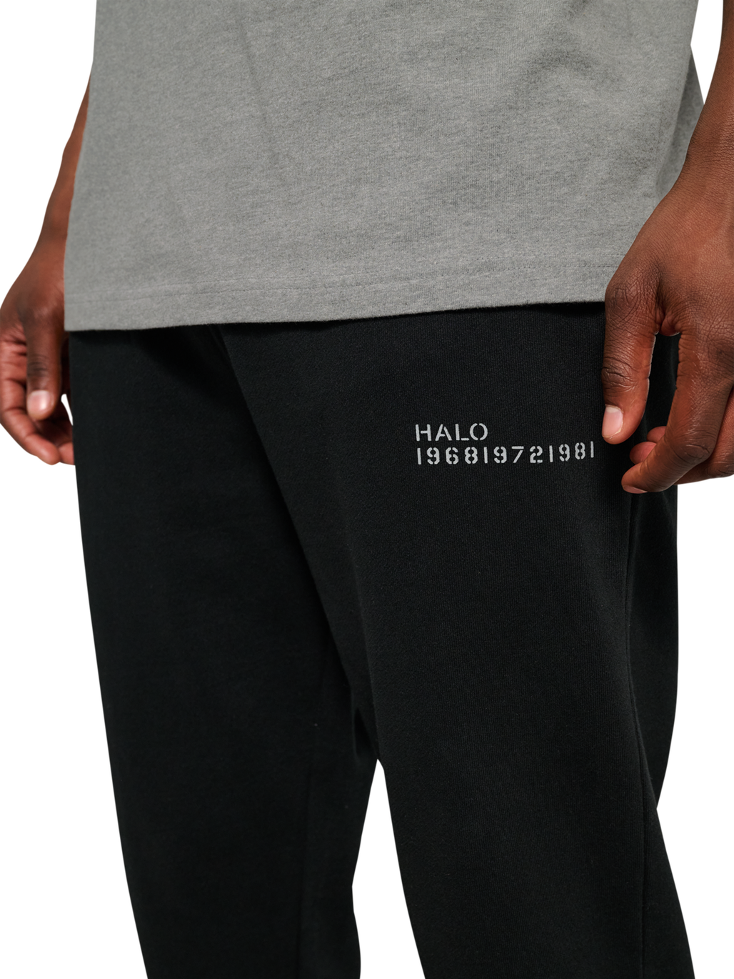 HALO ESSENTIAL SWEATPANTS, BLACK, model