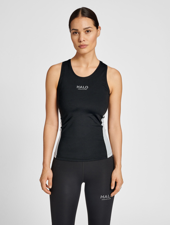 HALO WOMENS BLOCK TANK, BLACK, model