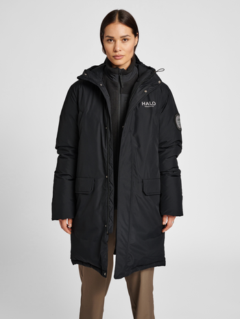 HALO DOWN COAT, BLACK, model