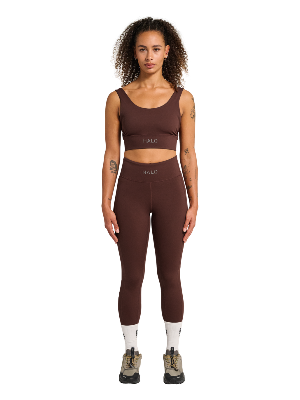 HALO WOMEN TRAINING TIGHTS, BITTER CHOCOLATE, model