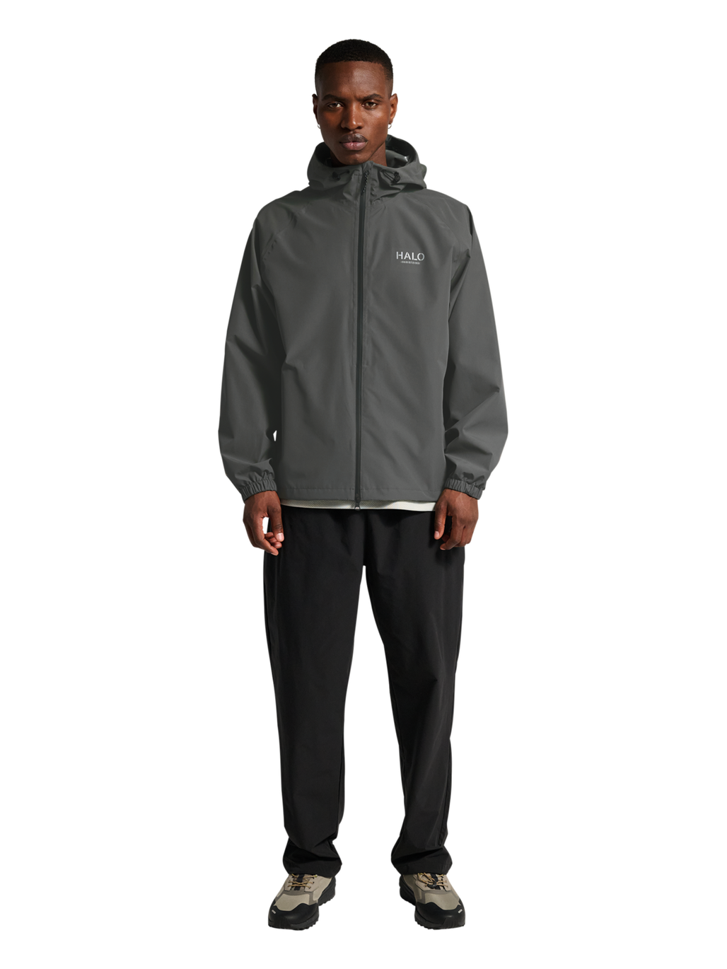 HALO RAIN JACKET, GUNMETAL, model