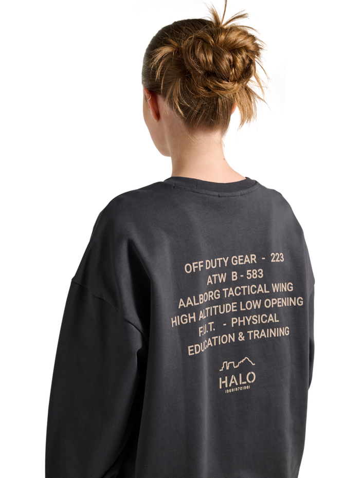 HALO GRAPHIC BOXY CREW, ASPHALT, model