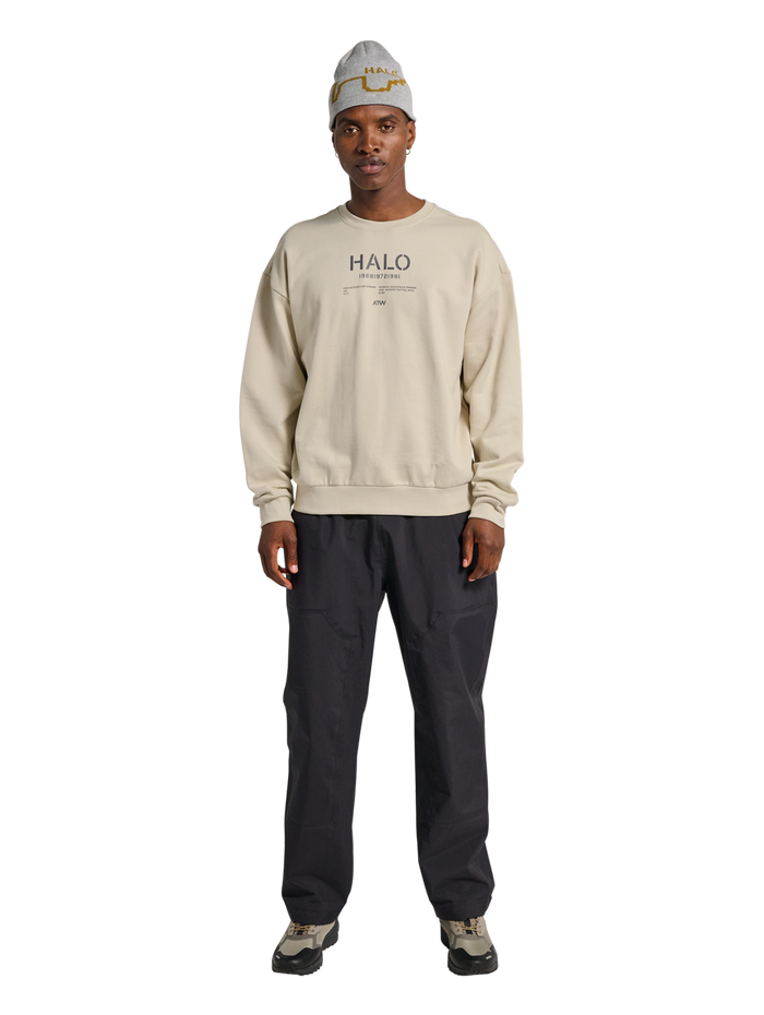 HALO GRAPHIC BOXY CREW, OYSTER GRAY, model