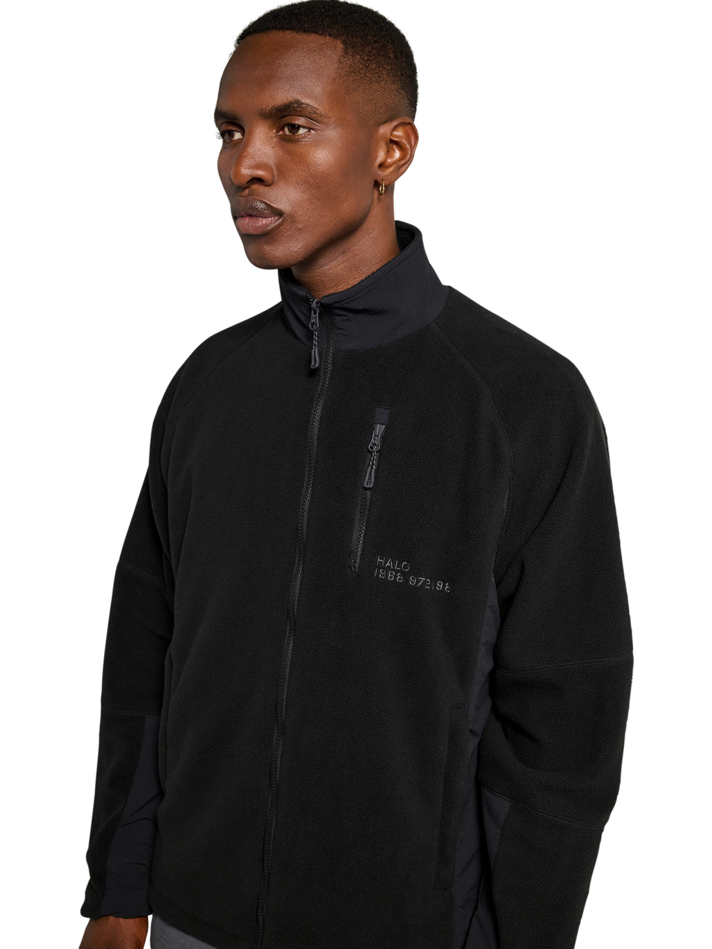 HALO WINDPROOF TEDDYFLEECE JACKET, BLACK, model