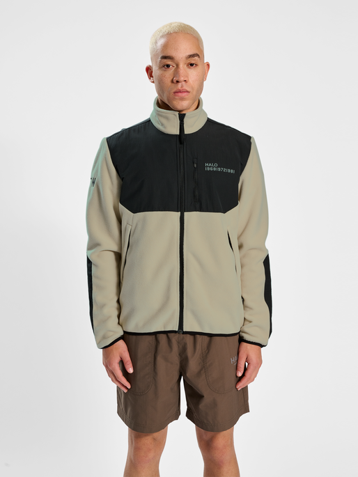 HALO BLOCKED ZIP FLEECE, GRAY GREEN, model